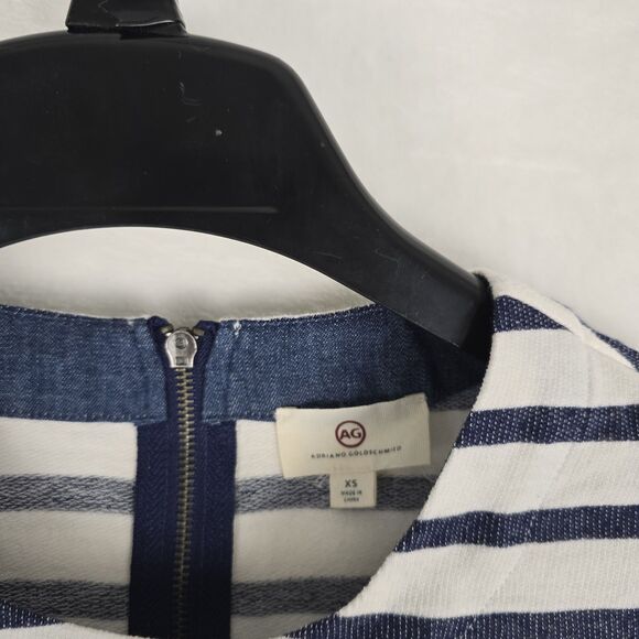 AG Adriano Goldschmied Striped Denim Short Sleeve Top XS Navy White Back Zipper - Picture 5 of 11